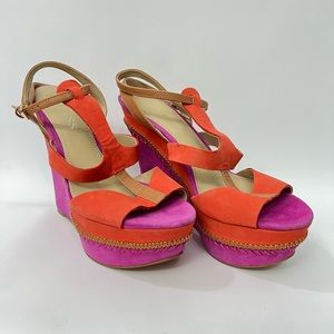 GUESS Color Block Pink and Orange Wedge size 7